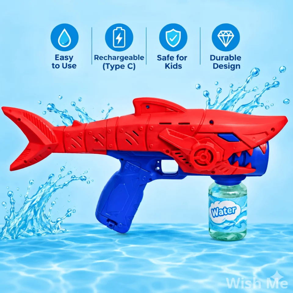 Shark Bubble Gun for Kids | LED Lights and Music Rechargeable Outdoor Toy